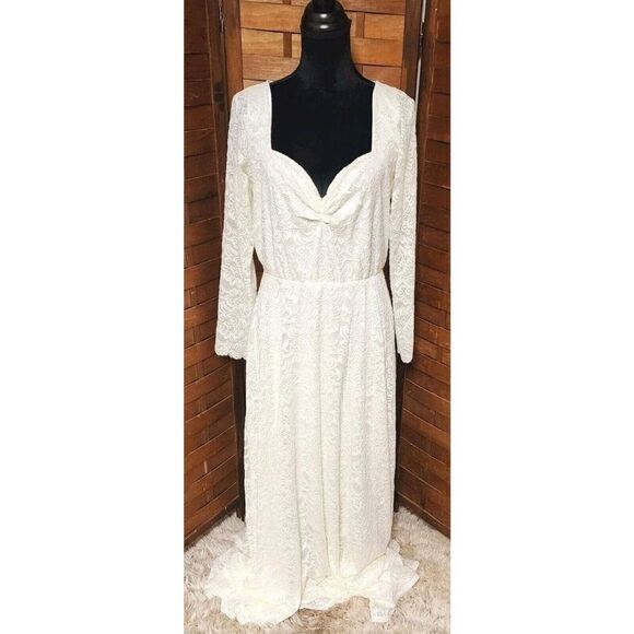 Blush Empire Waist Maxi Bohemian Lace V-Neckline Ivory Wedding Dress Size XL